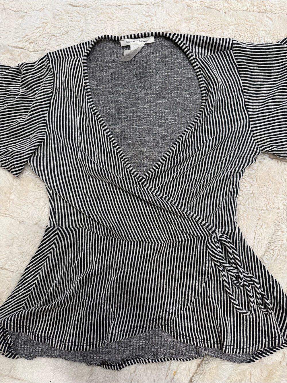 Caution To The Wind Black & White Striped Wrap Tunic
